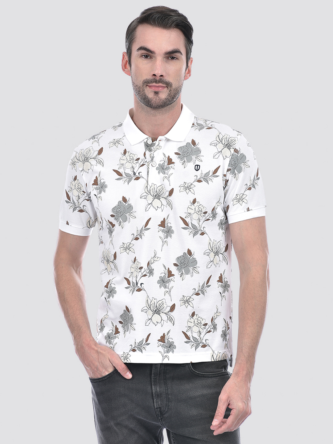 Numero Uno Men Floral Print White T-Shirt
